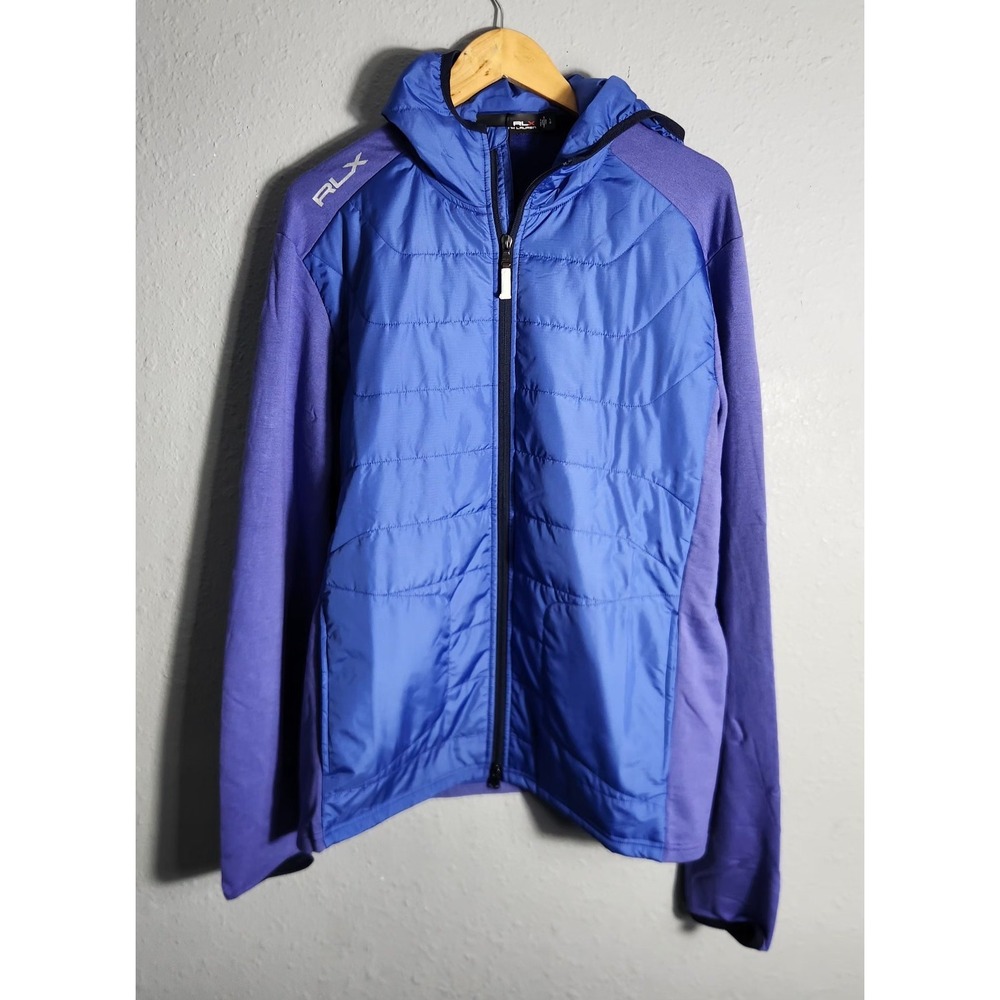 RLX Ralph Lauren Men's Large Blue Full Zip Hooded Wool Blend Golf Jacket $268